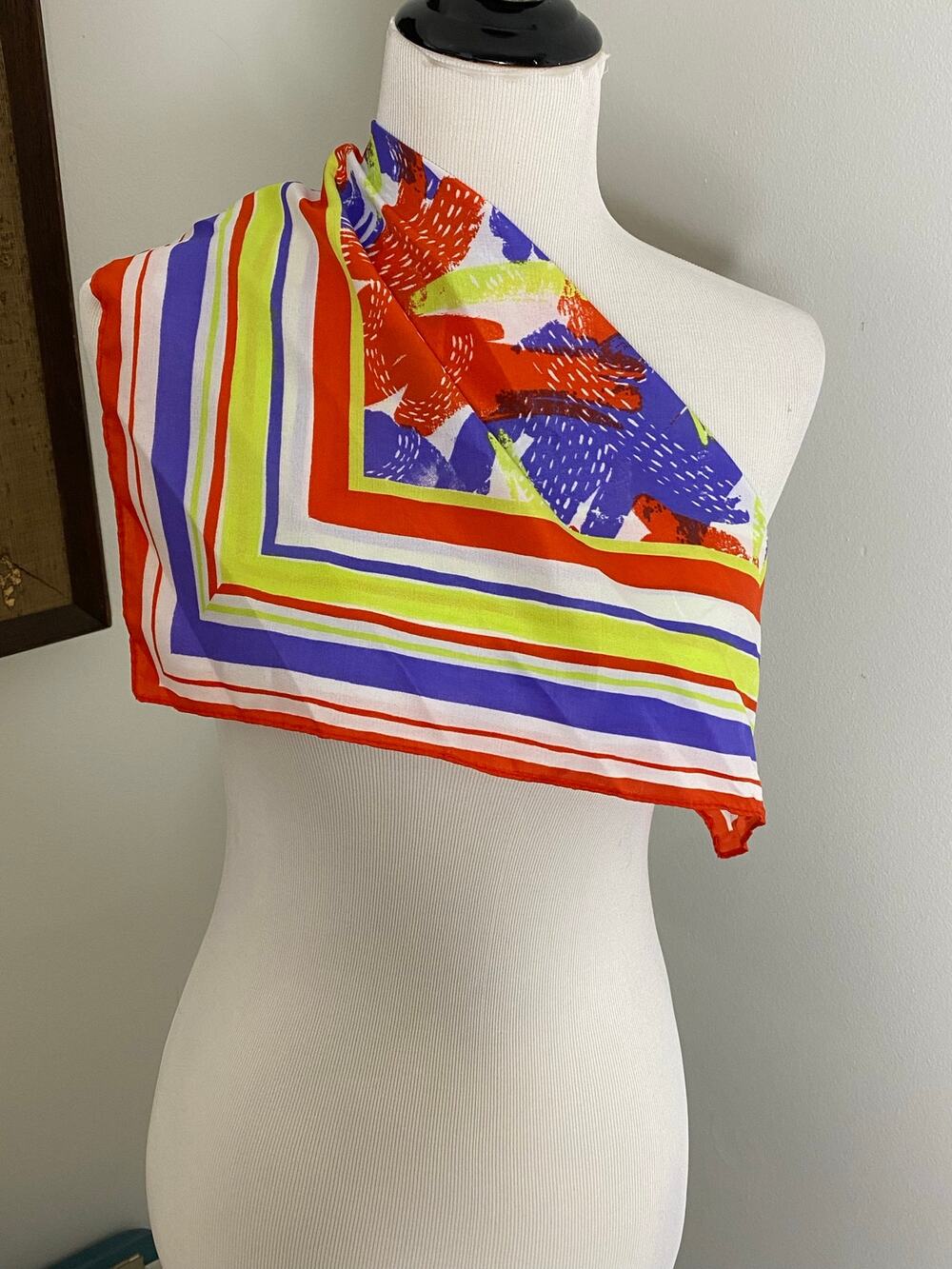 Colorful Abstract Square Scarf 19.5" Orange Purple Lime Green Neck Hair Scarf